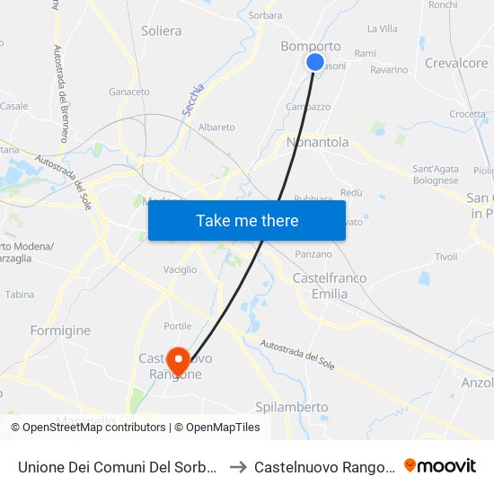 Unione Dei Comuni Del Sorbara to Castelnuovo Rangone map