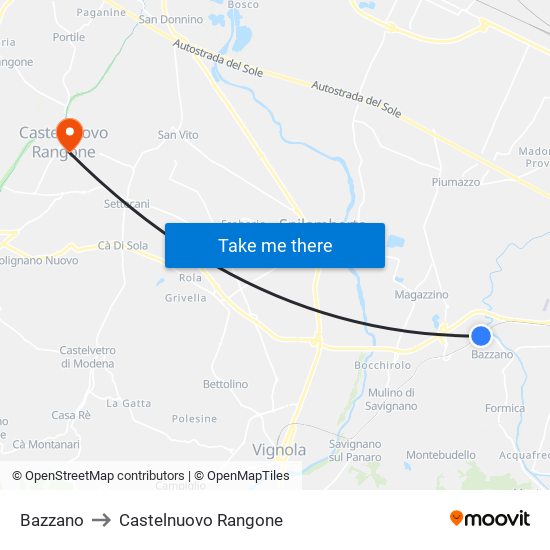 Bazzano to Castelnuovo Rangone map
