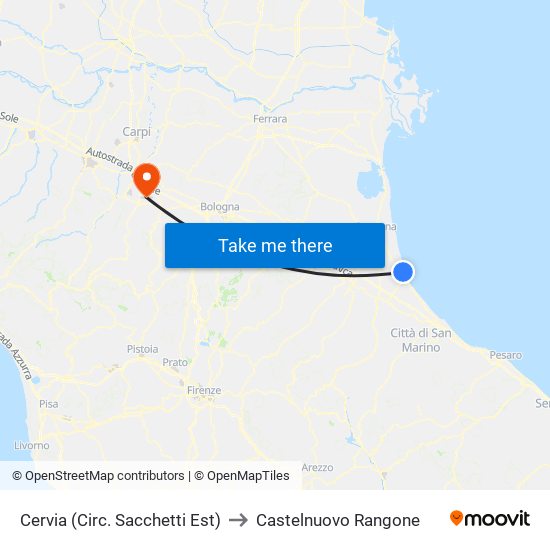Cervia (Circ. Sacchetti Est) to Castelnuovo Rangone map