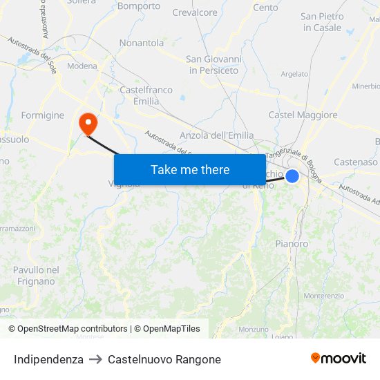 Indipendenza to Castelnuovo Rangone map