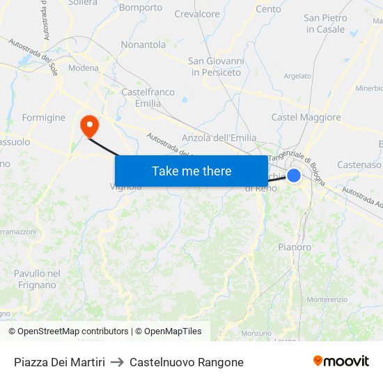 Piazza Dei Martiri to Castelnuovo Rangone map