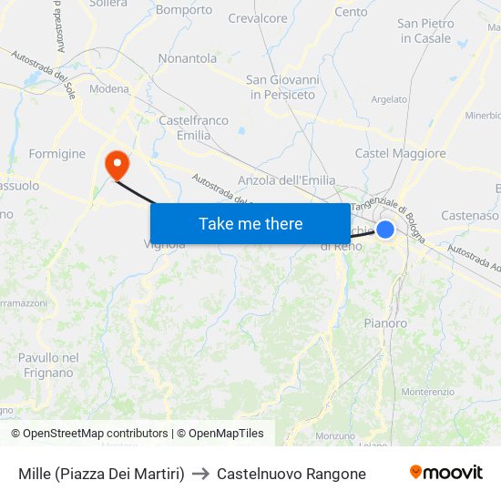 Mille (Piazza Dei Martiri) to Castelnuovo Rangone map