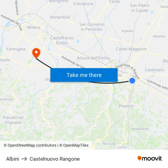 Albini to Castelnuovo Rangone map