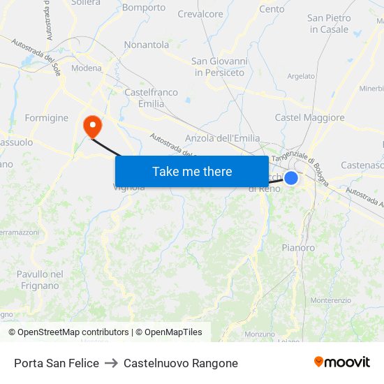 Porta San Felice to Castelnuovo Rangone map