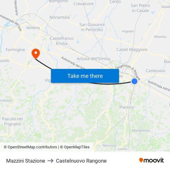 Mazzini Stazione to Castelnuovo Rangone map