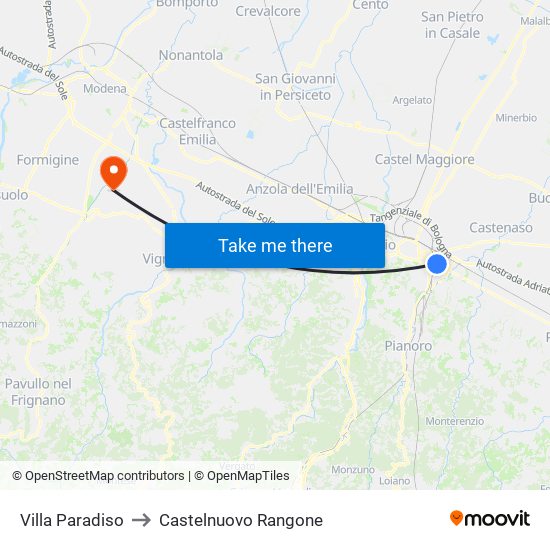Villa Paradiso to Castelnuovo Rangone map