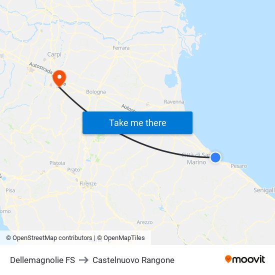 Dellemagnolie FS to Castelnuovo Rangone map