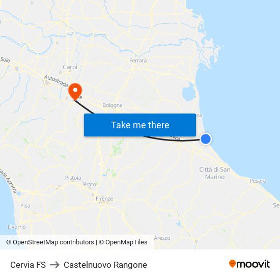 Cervia FS to Castelnuovo Rangone map