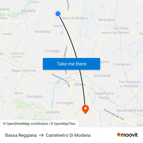 Bassa Reggiana to Castelvetro Di Modena map