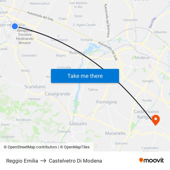 Reggio Emilia to Castelvetro Di Modena map