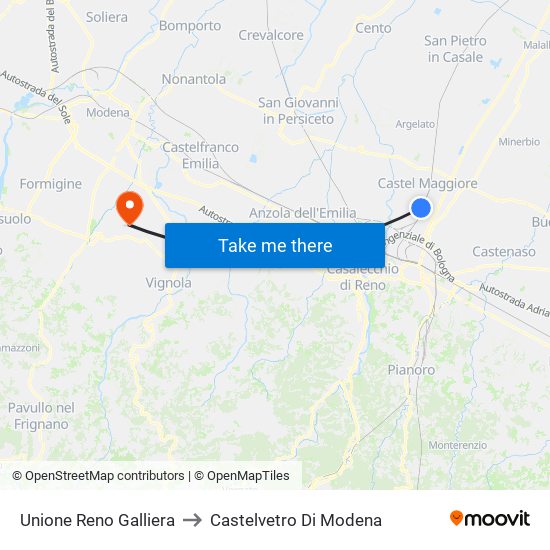 Unione Reno Galliera to Castelvetro Di Modena map