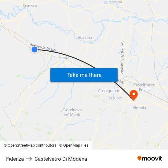 Fidenza to Castelvetro Di Modena map