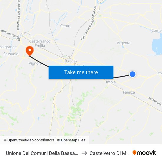 Unione Dei Comuni Della Bassa Romagna to Castelvetro Di Modena map