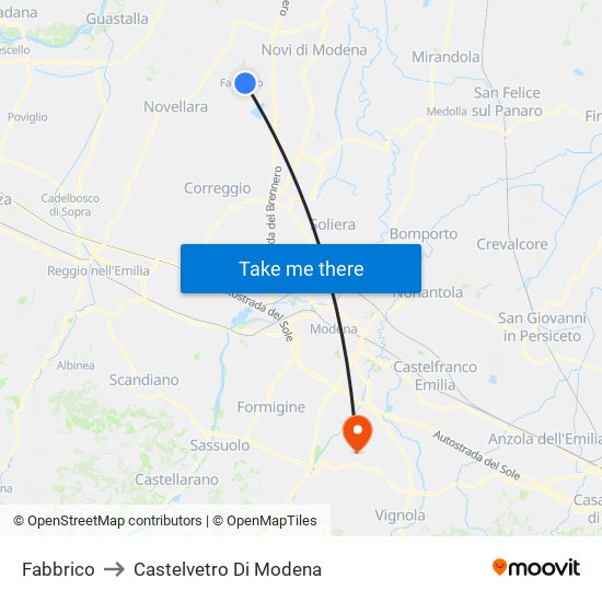 Fabbrico to Castelvetro Di Modena map