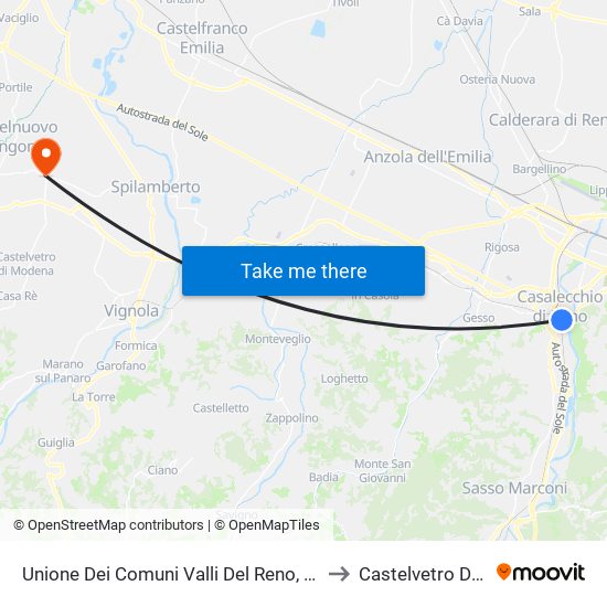 Unione Dei Comuni Valli Del Reno, Lavino E Samoggia to Castelvetro Di Modena map