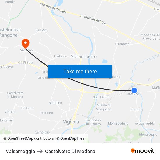 Valsamoggia to Castelvetro Di Modena map