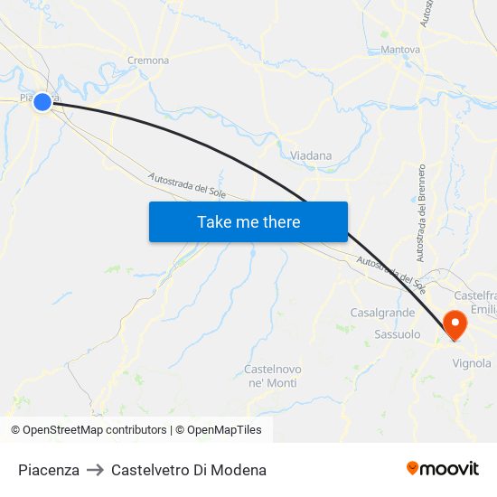 Piacenza to Castelvetro Di Modena map