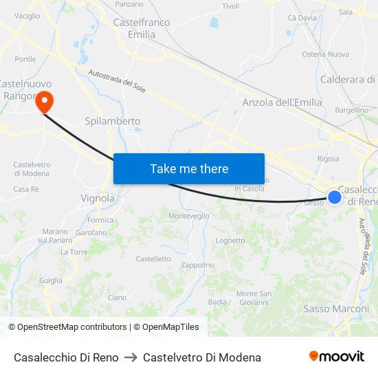 Casalecchio Di Reno to Castelvetro Di Modena map