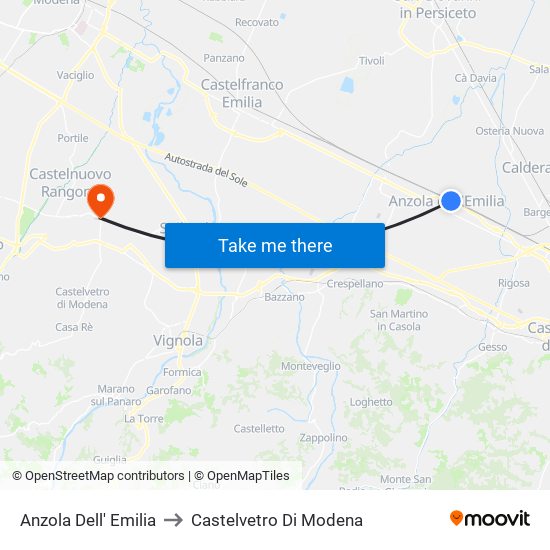 Anzola Dell' Emilia to Castelvetro Di Modena map