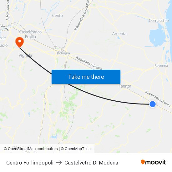 Centro Forlimpopoli to Castelvetro Di Modena map