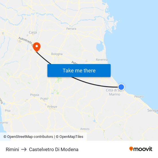 Rimini to Castelvetro Di Modena map