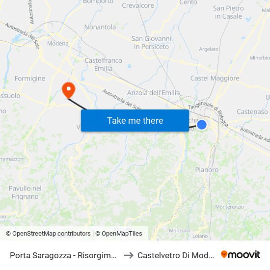 Porta Saragozza - Risorgimento to Castelvetro Di Modena map