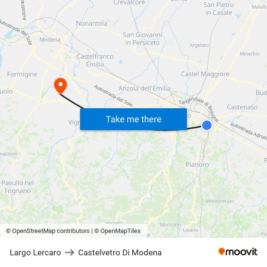 Largo Lercaro to Castelvetro Di Modena map