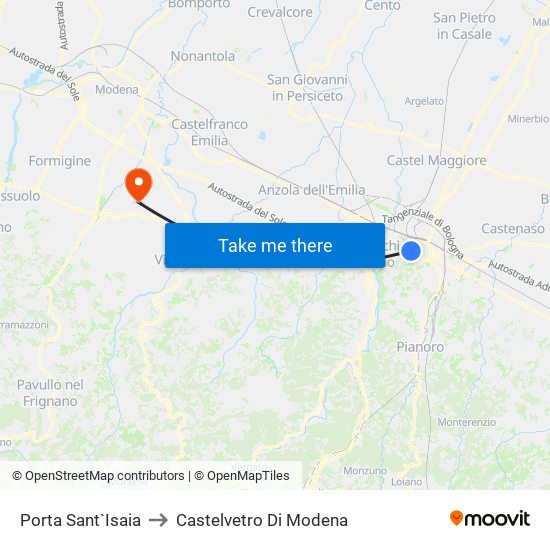 Porta Sant`Isaia to Castelvetro Di Modena map