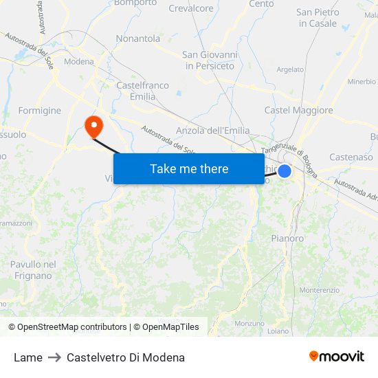 Lame to Castelvetro Di Modena map