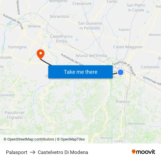 Riva Di Reno - Lame to Castelvetro Di Modena map