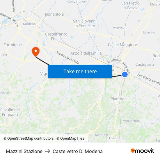 Mazzini Stazione to Castelvetro Di Modena map
