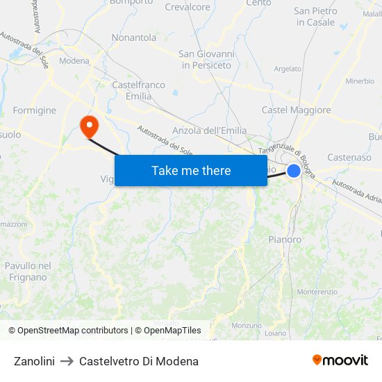 Zanolini to Castelvetro Di Modena map