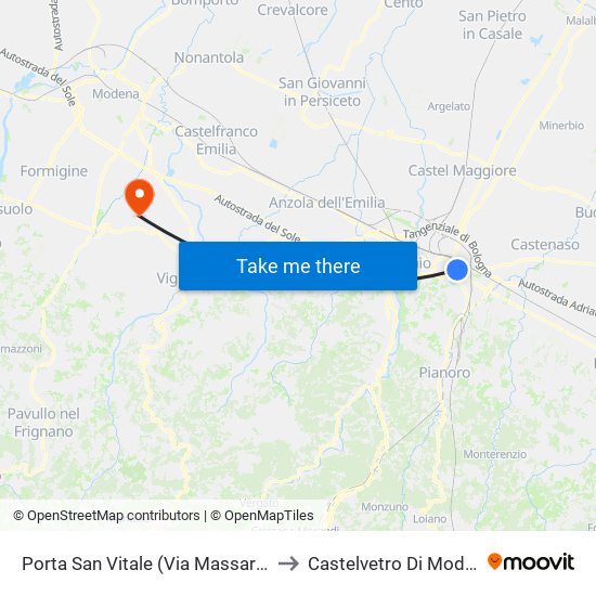 Porta San Vitale (Via Massarenti) to Castelvetro Di Modena map