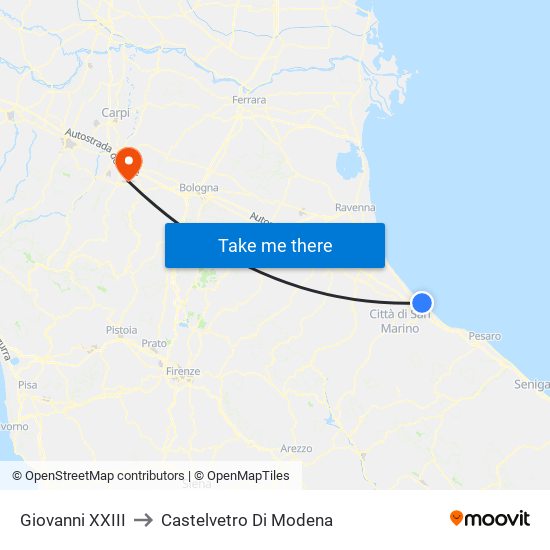 Giovanni XXIII to Castelvetro Di Modena map