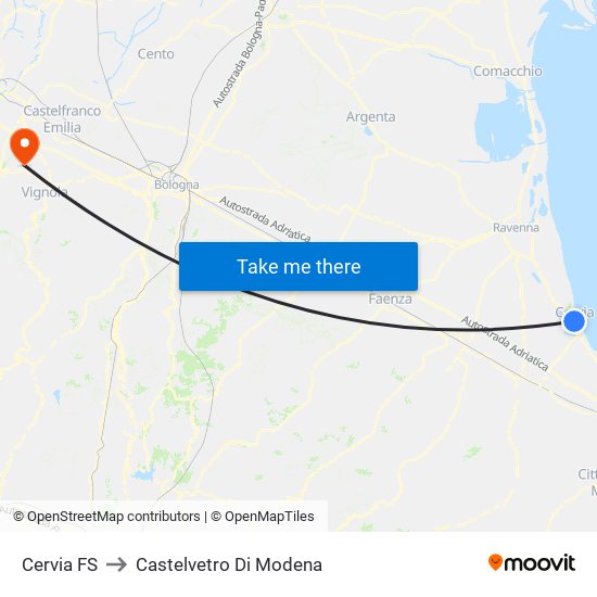 Cervia FS to Castelvetro Di Modena map