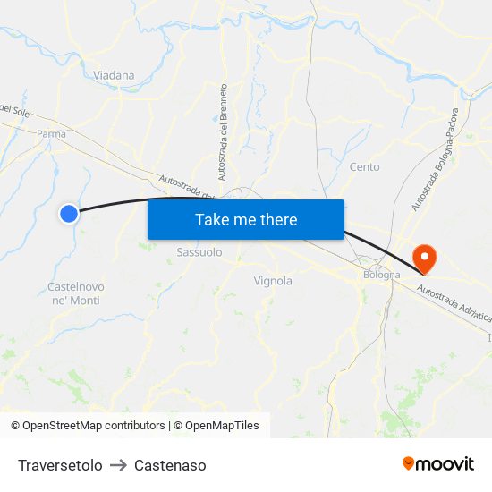 Traversetolo to Castenaso map