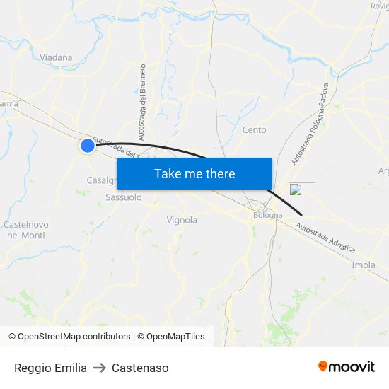Reggio Emilia to Castenaso map