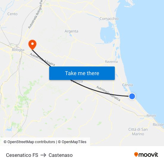 Cesenatico FS to Castenaso map