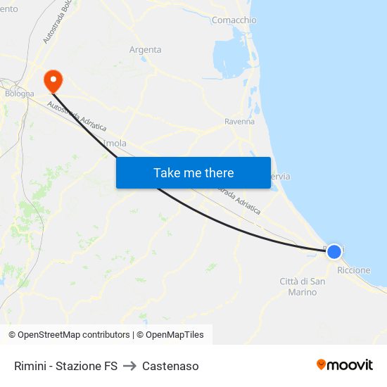 Rimini - Stazione FS to Castenaso map