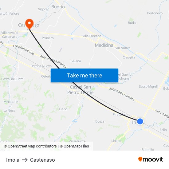 Imola to Castenaso map