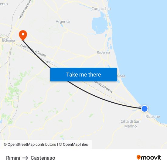 Rimini to Castenaso map