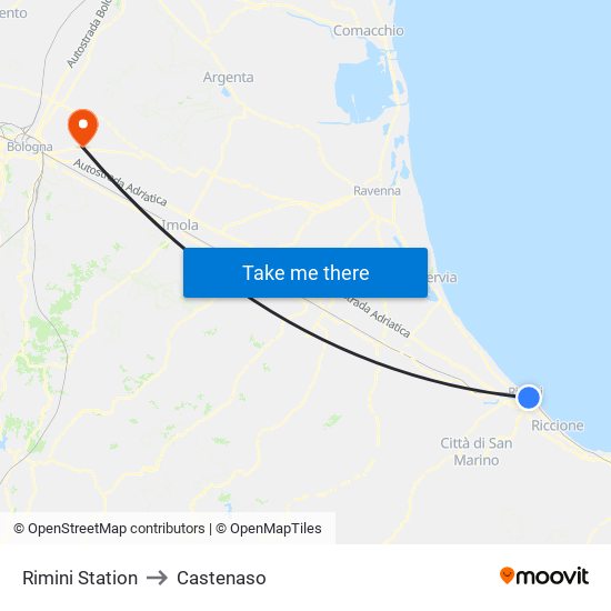 Rimini Station to Castenaso map