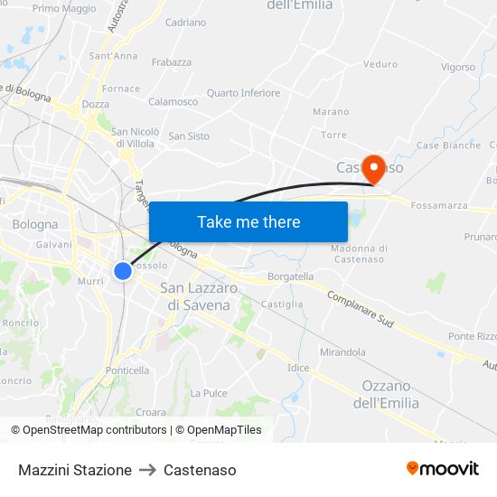 Mazzini Stazione to Castenaso map
