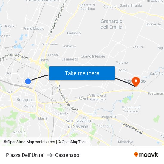 Piazza Dell`Unita` to Castenaso map