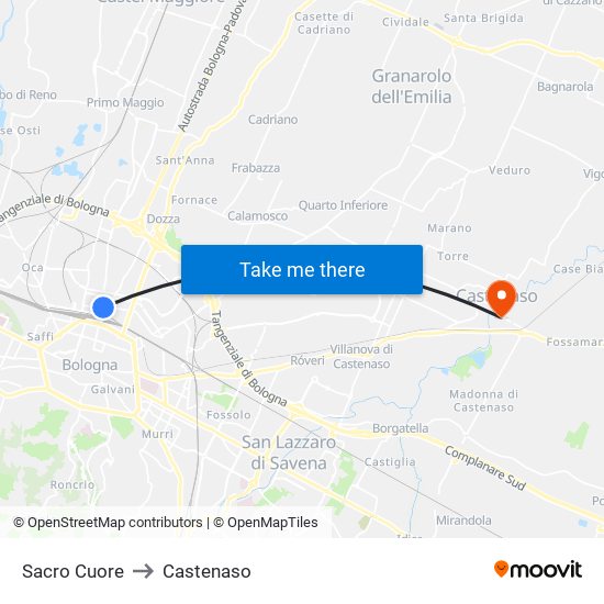 Sacro Cuore to Castenaso map