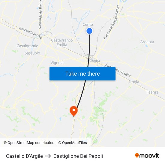 Castello D'Argile to Castiglione Dei Pepoli map