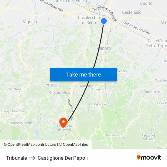 Tribunale to Castiglione Dei Pepoli map