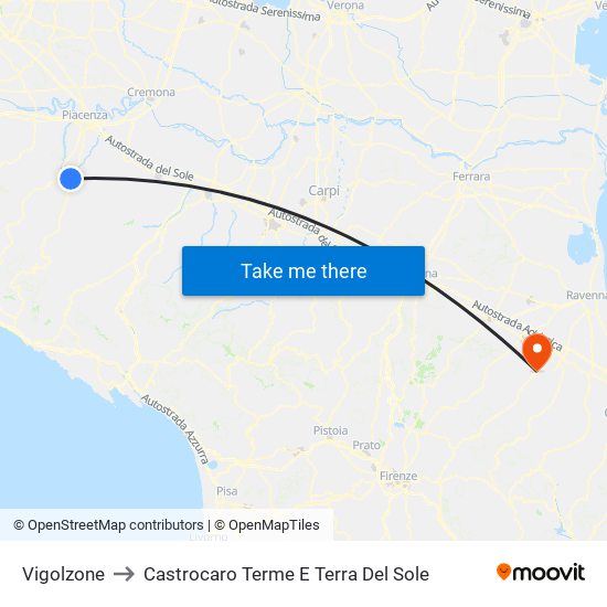 Vigolzone to Castrocaro Terme E Terra Del Sole map