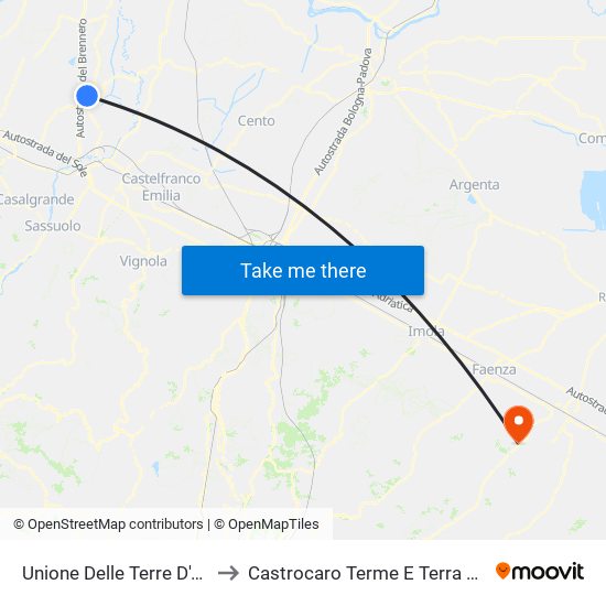 Unione Delle Terre D'Argine to Castrocaro Terme E Terra Del Sole map