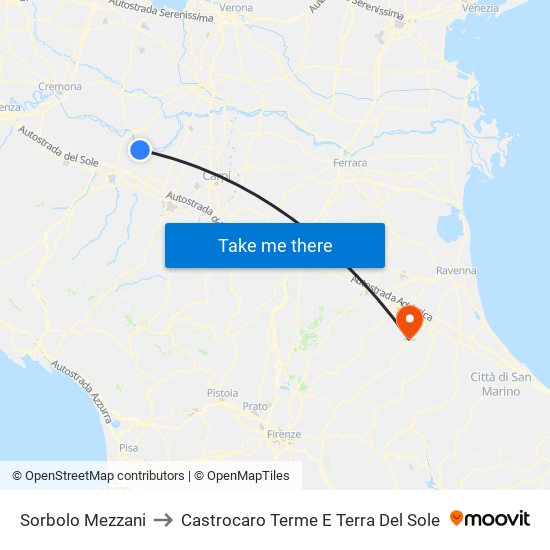 Sorbolo Mezzani to Castrocaro Terme E Terra Del Sole map